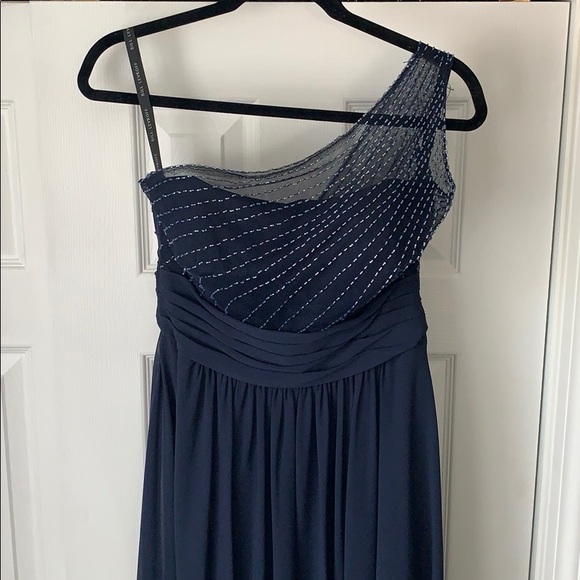 Navy blue one shoulder gown - Picture 2 of 4